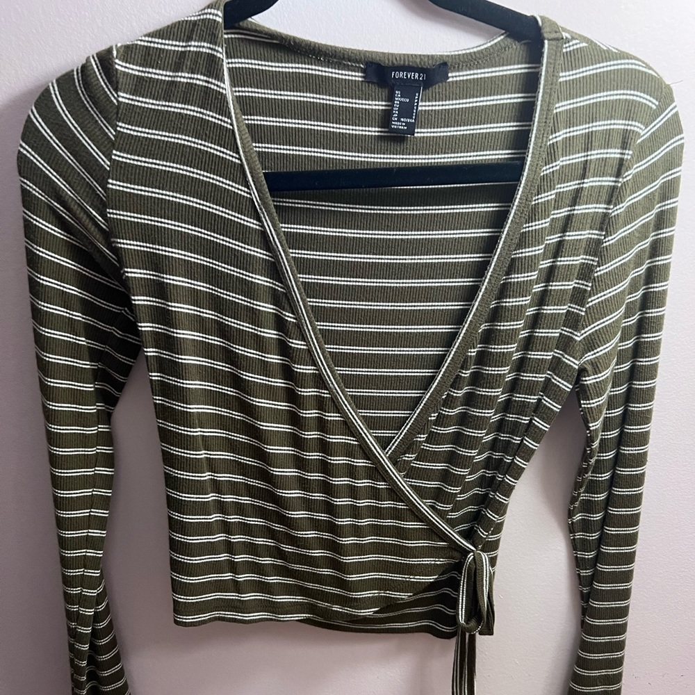 Striped Tie Wrap Top